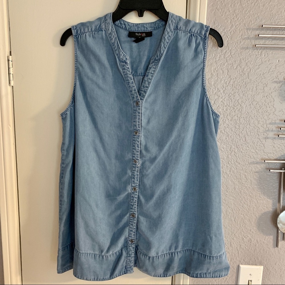 Style & Co blue sleeveless denim top PL - petite L - Picture 1 of 3